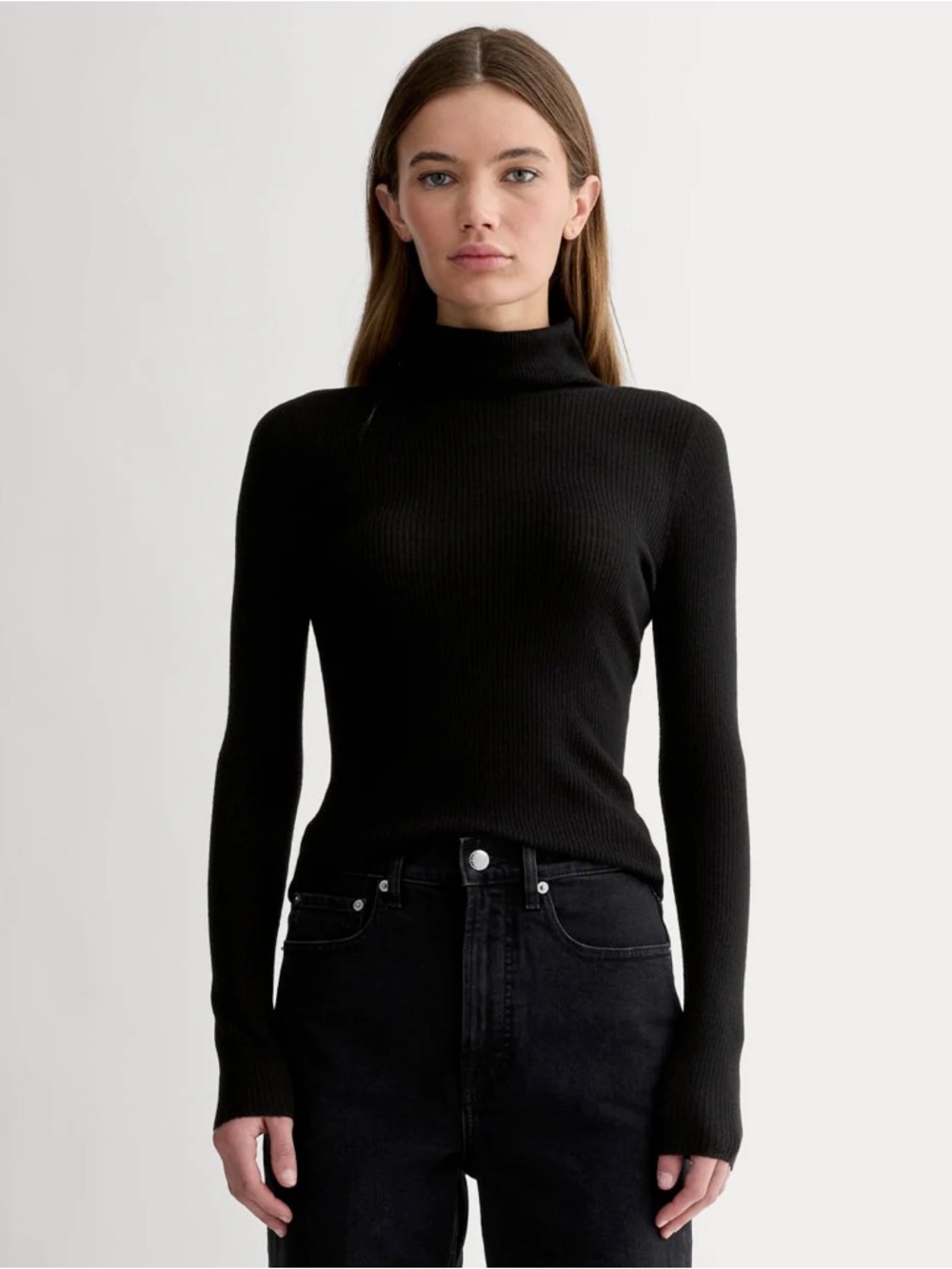 Everlane women’s The Turtleneck ribbed in Ultrasoft Merino wool black Size M NWT